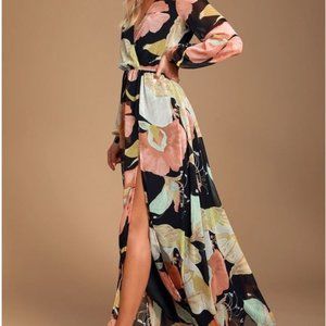 Lulu's Wondrous Water Lilies Black Floral Dress